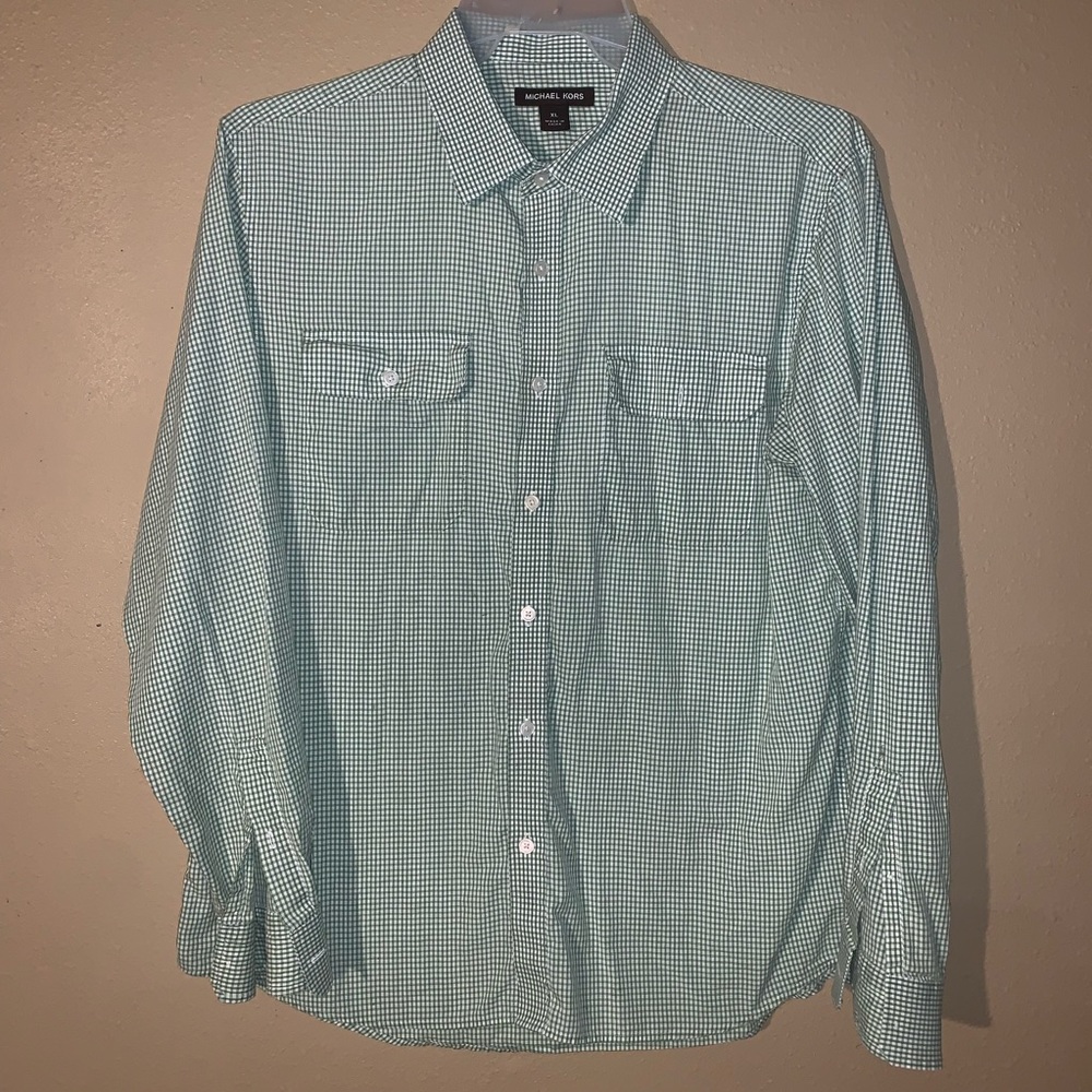 Michael Kors plaid button front shirt sz XL cotton